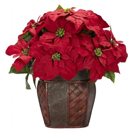 NEARLY NATURAL Poinsettia with Decorative Vase Silk Arrangement 1264